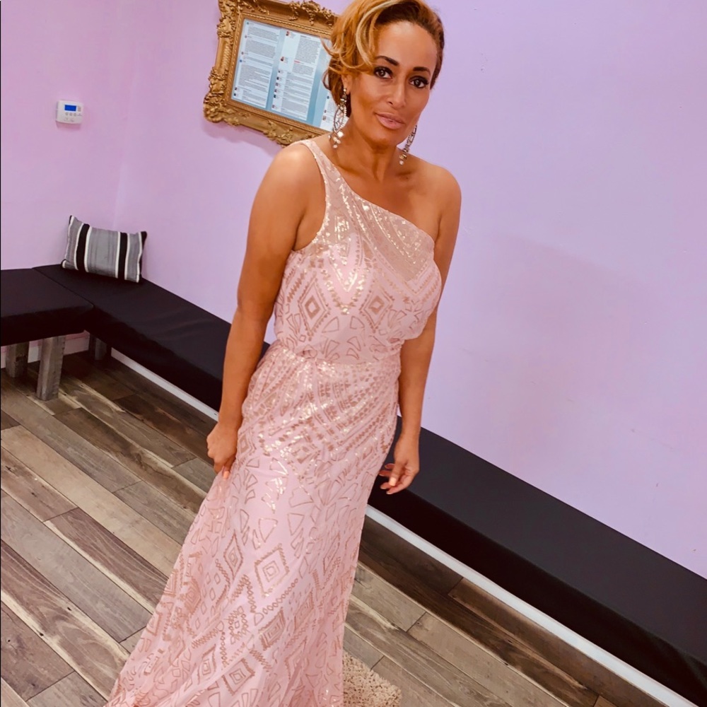 New With Tags! One shoulder Grecian rose gold gown